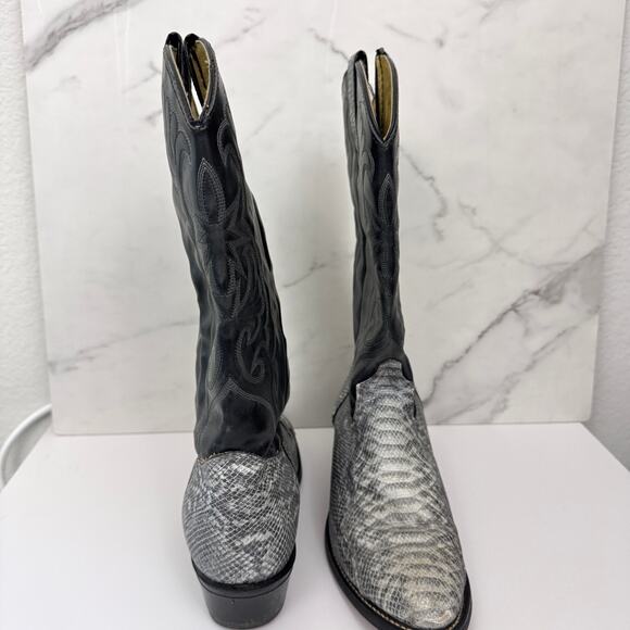 Cowboy Western Boots Mens 10.5 Made USA Texas Snake Print Classic Country Black - Picture 5 of 11